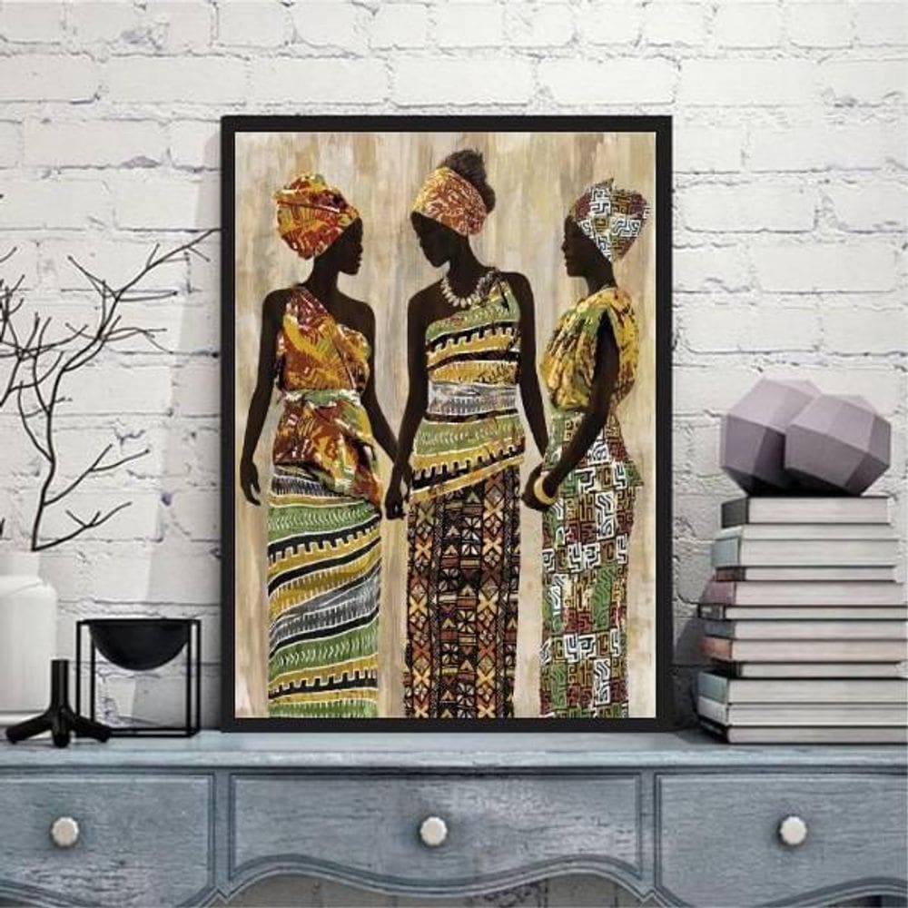 Quadro Decorativo Mulheres Africanas 24X18Cm Moldura Preta