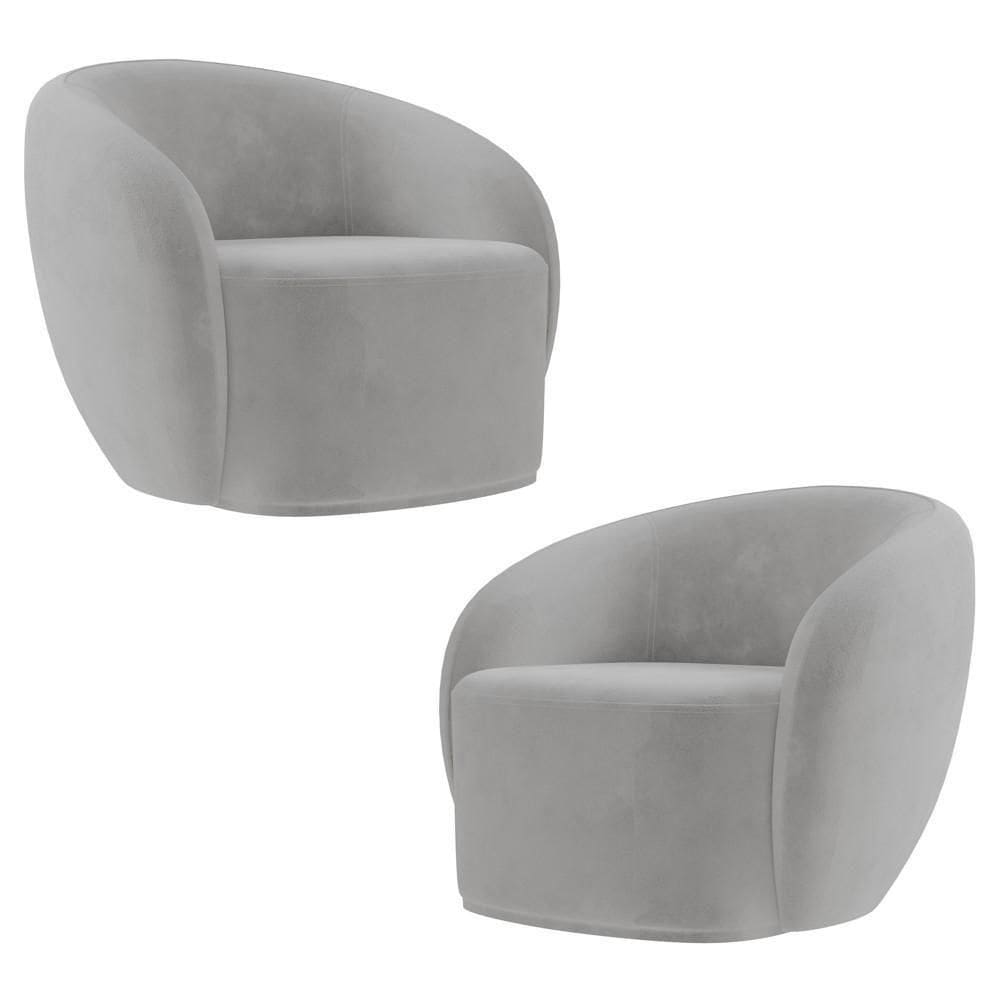 Poltrona Para Sala De Estar Orgânica Kit Com 2 Garbin K04 Veludo Cinza - Mpozenato