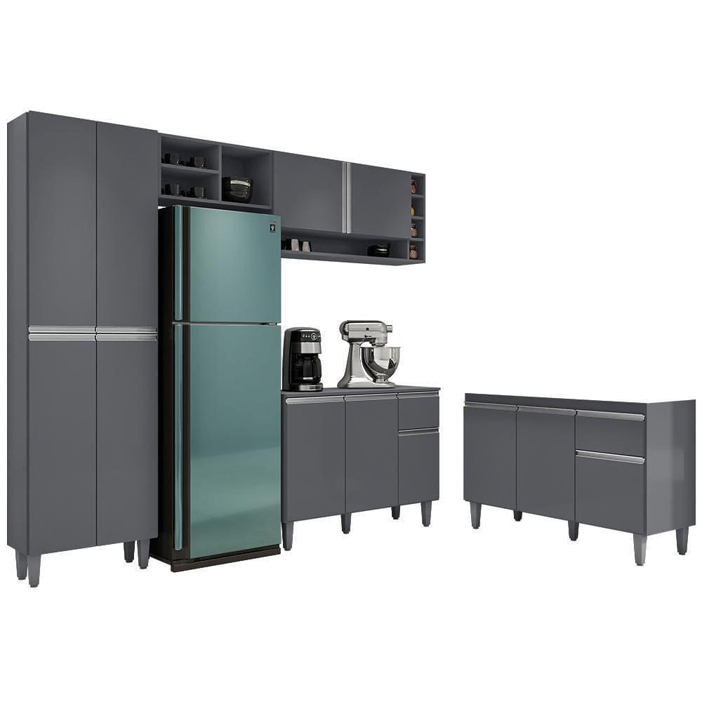 Cozinha Compacta Vanessa E Balcão Gabinete Sem Tampo Tatiane 120cm Cinza - Ajl Móveis