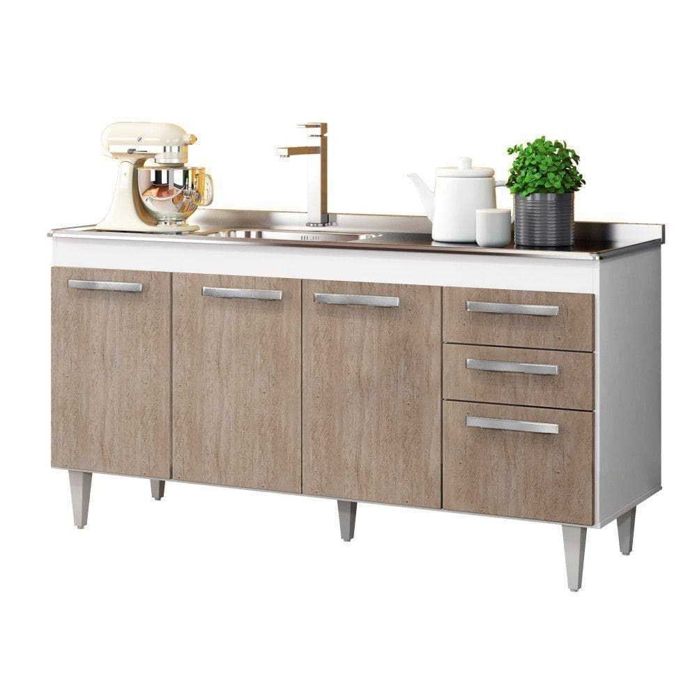 Balcão Gabinete Com Pia Inox 150cm Lisboa - Lumil Móveis Branco