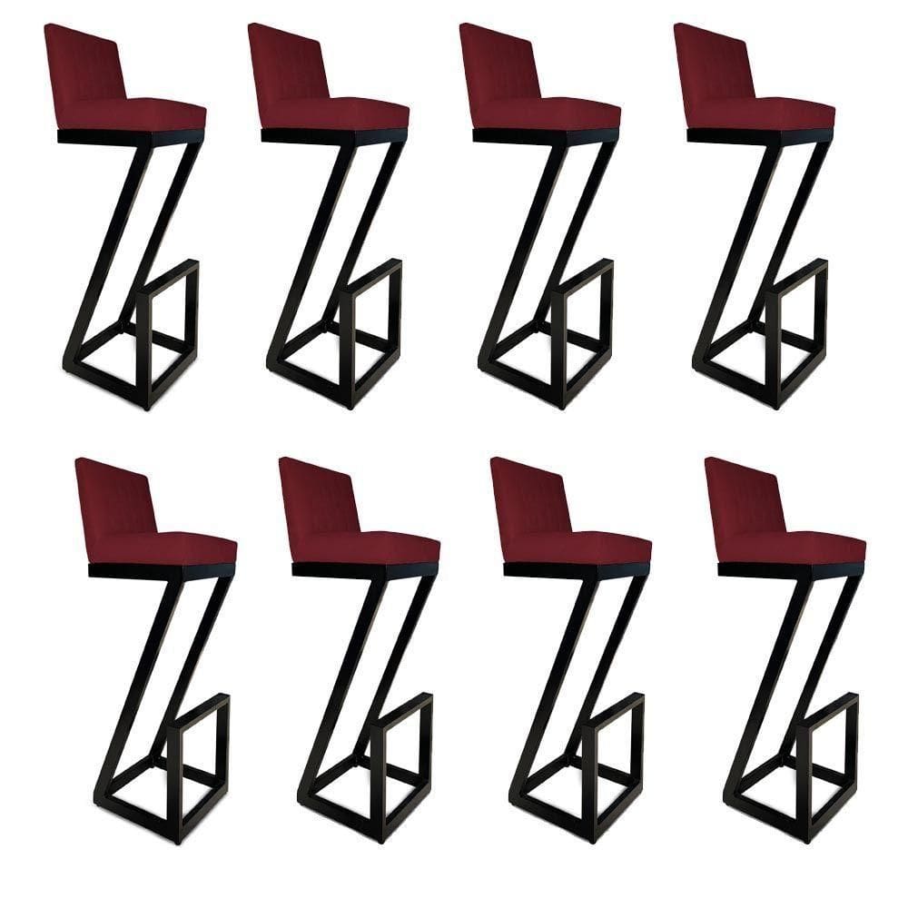Kit 08 Banqueta Alta Z Base De Ferro Suede Marsala D`classe Decor
