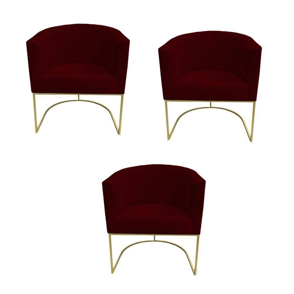 Kit 03 Poltronas Paola Base De Ferro Sued Marsala D`classe Decor