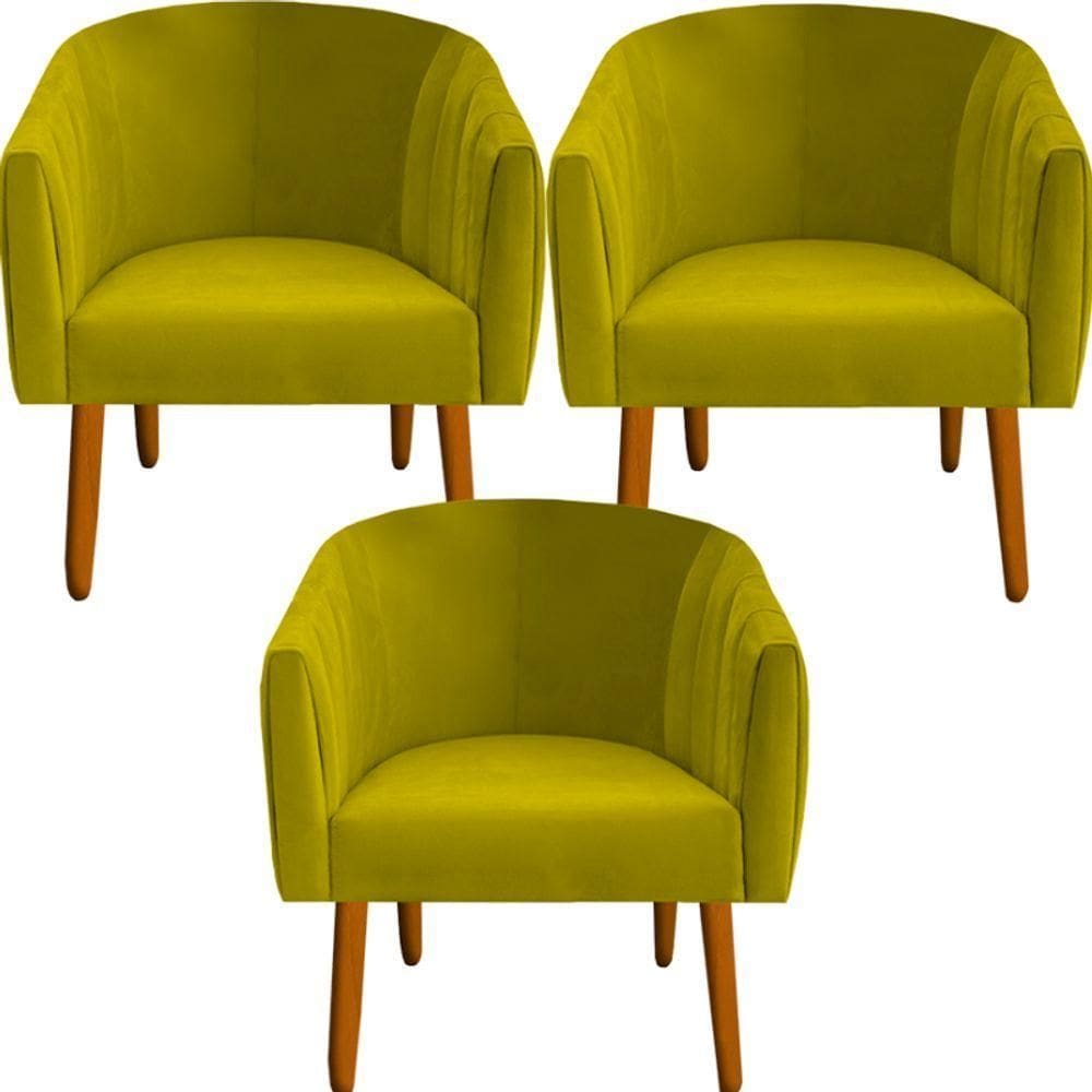 Kit 03 Poltrona Julia Decoração Salão Cadeira Escritório Recepção Estar Amamentação Suede Amarelo D`classe Decor