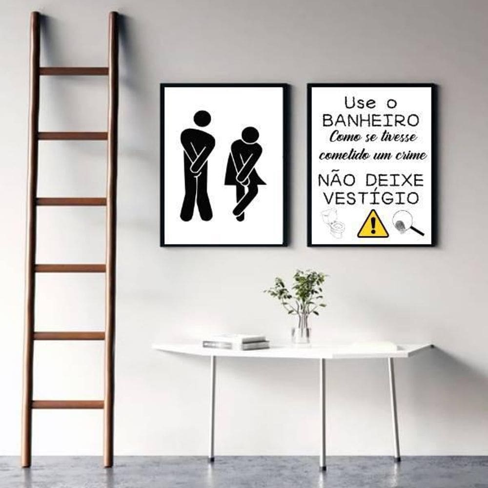 Kit 2 Quadros Para Banheiro Comercial 45X34Cm - Preta