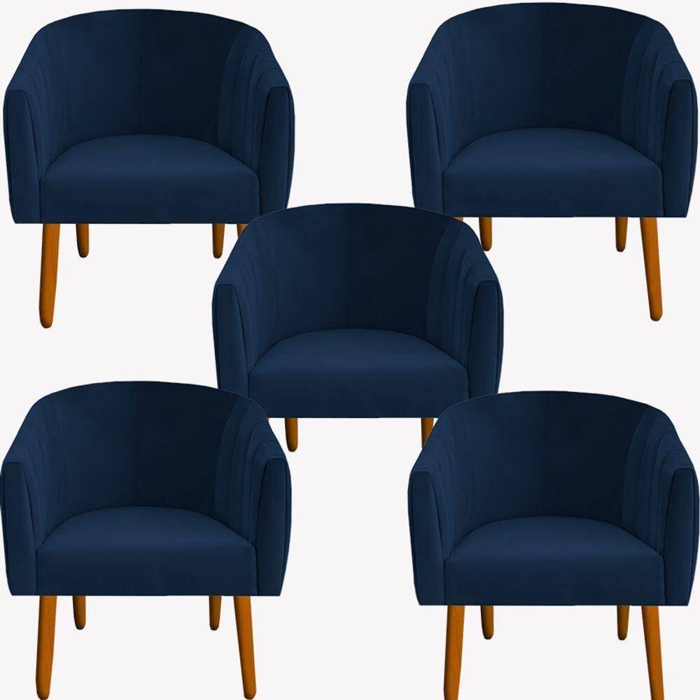 Kit 05 Poltrona Julia Decoração Salão Cadeira Escritório Recepção Estar Amamentação Suede Azul Marrinho D`classe Decor