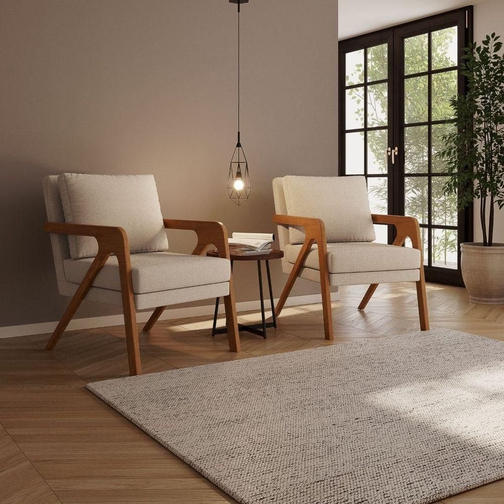 Kit 2 Poltrona Decorativa Moderna Para Sala Escritório Siena Bouclé Bege