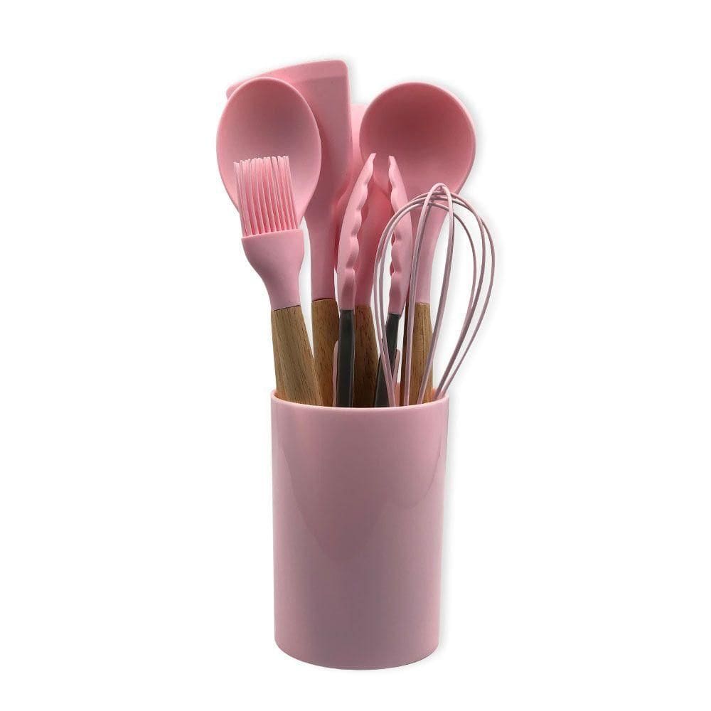Conjunto Kit Premium De Utensílios De Silicone 8 Peças Rosa