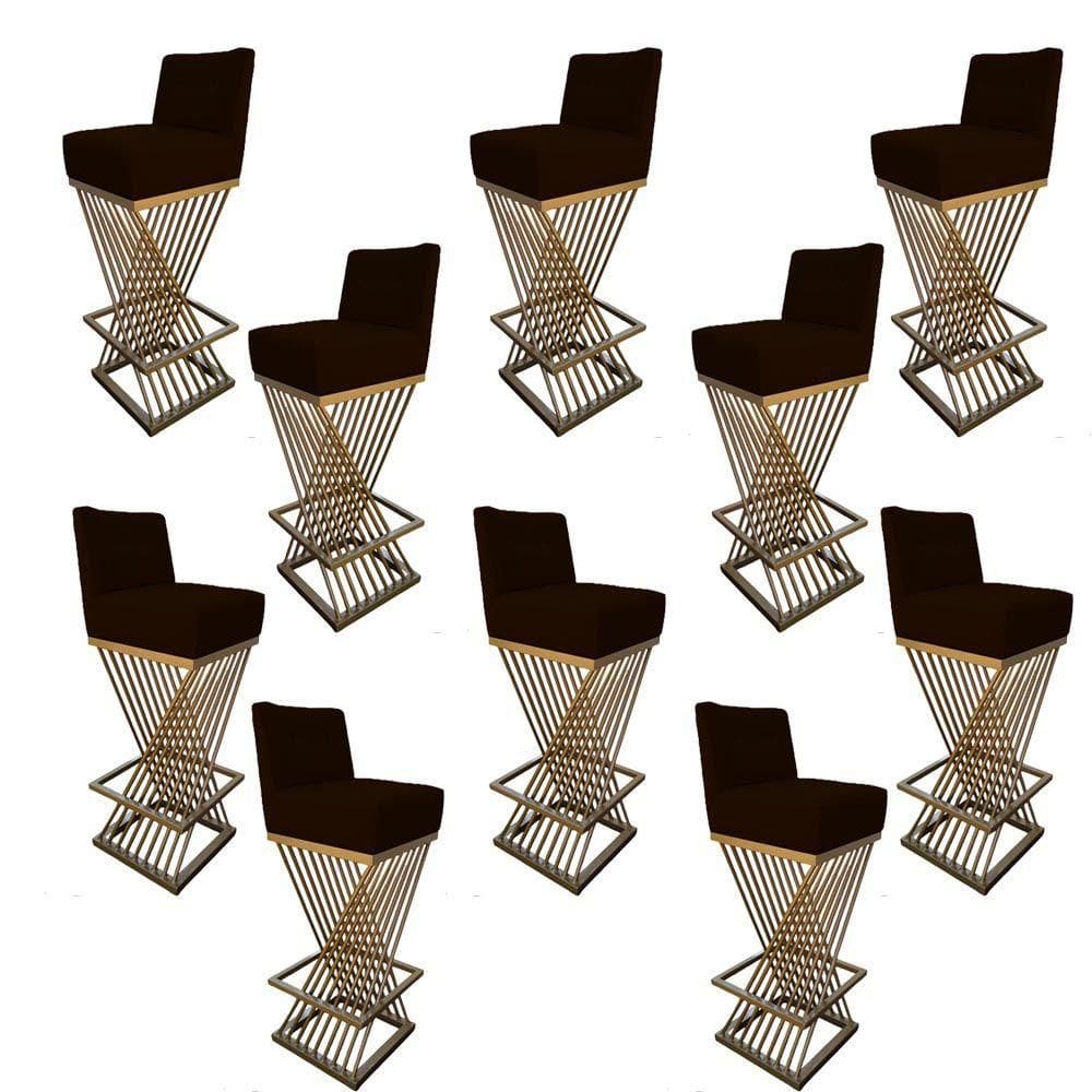 Kit 10 Banquetas Luma Base De Ferro Sued Marrom D`classe Decor