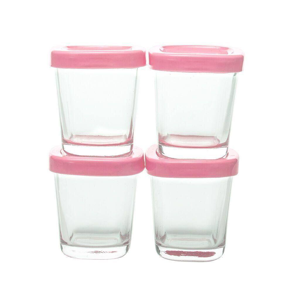 Conjunto 4 Potes Vidro Armazenamento Leite Materno E Alimentos Bpa Free Capacidade 150 Ml Cor Rosa