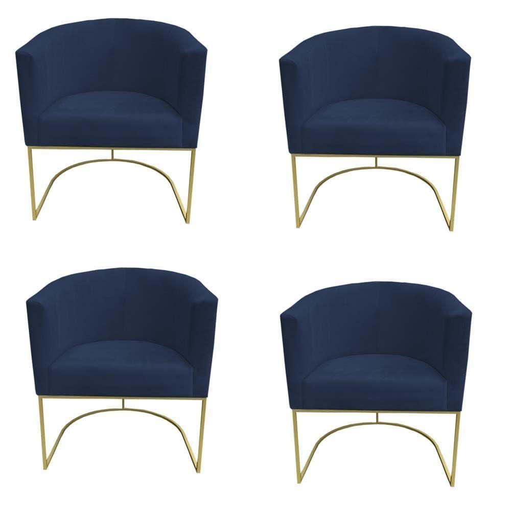 Kit 04 Poltronas Paola Base De Ferro Sued Azul Marinho D`classe Decor