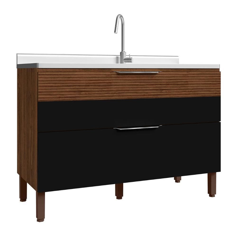 Balcão De Cozinha Com Pia 120cm 1 Porta Dora K02 Nogueira-preto - Mpozenato