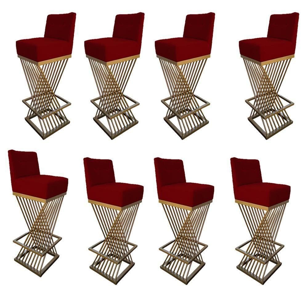 Kit 08 Banquetas Luma Base De Ferro Sued Marsala D`classe Decor