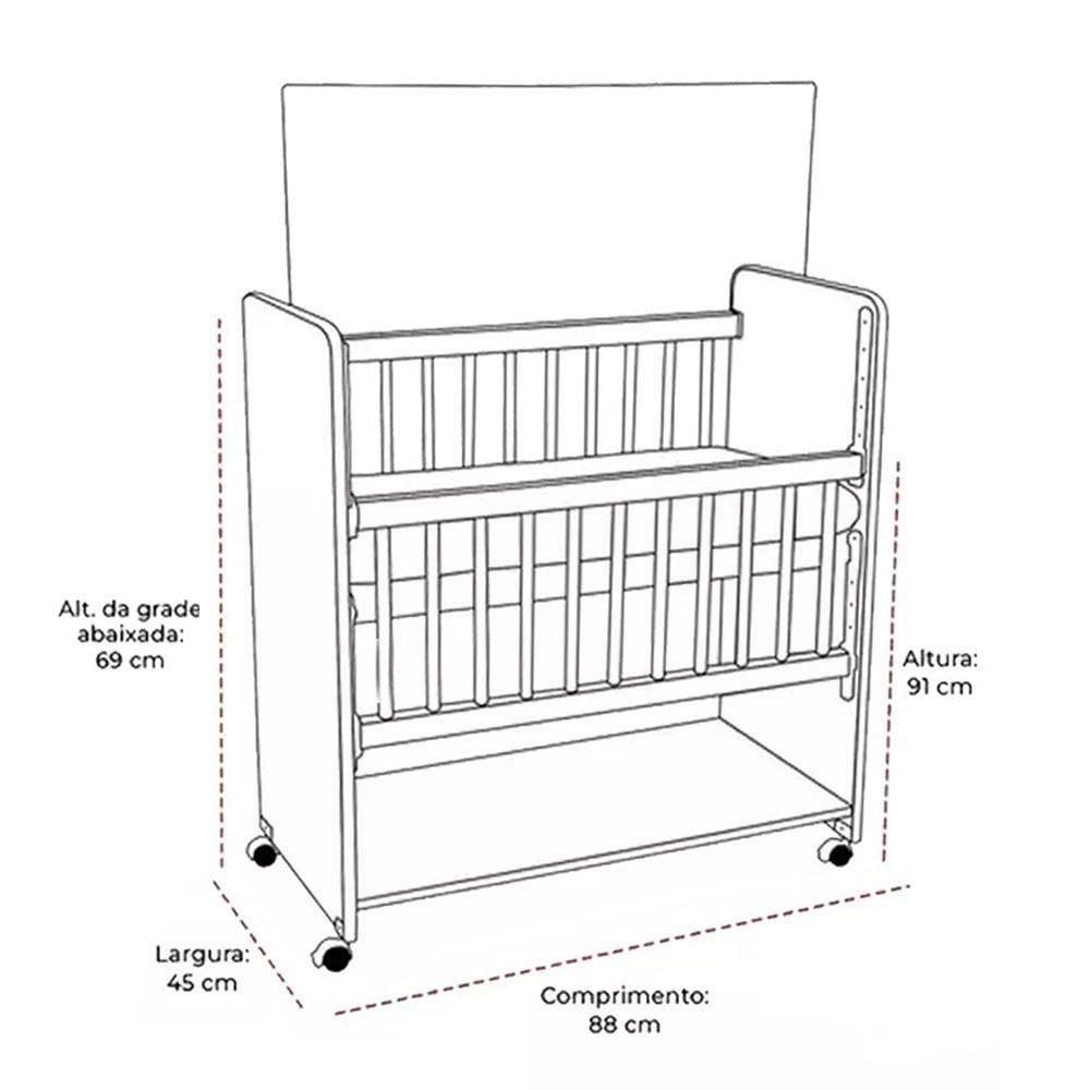Mini Berço New Baby Bed Side Grade Móvel + Colchão Cor:branco/azul