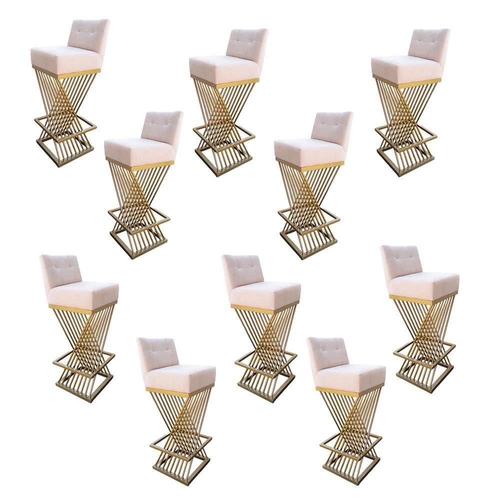 Kit 10 Banquetas Luma Base De Ferro Sued Bege D`classe Decor