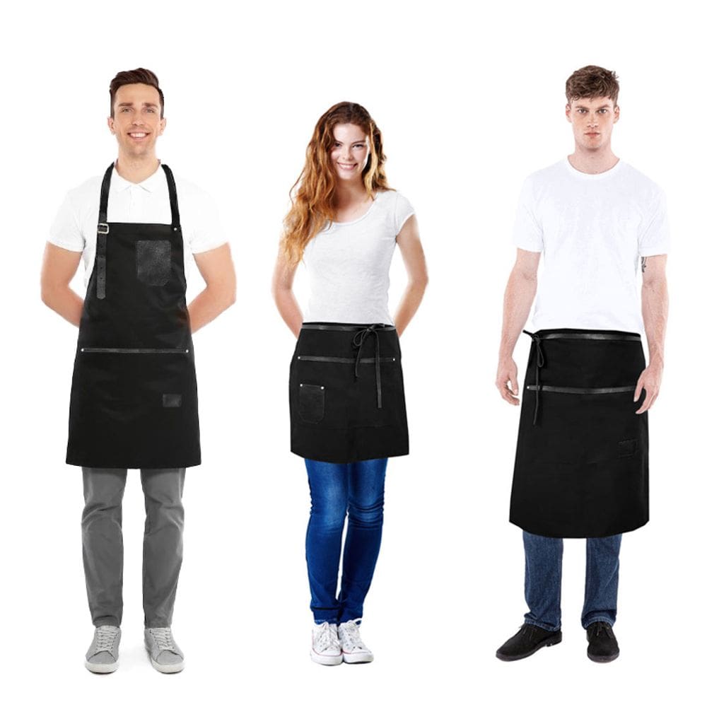 Avental Preto Couro Cintura Chef Barista Barbearia Kit 3un