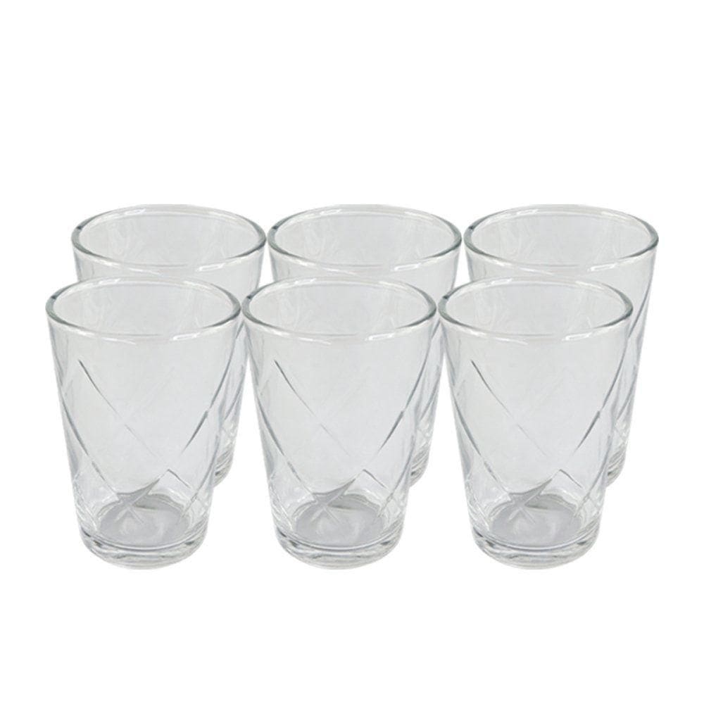 Conjunto 6 Copos Vidro Transparente Sofisticados Resistentes Jantares Festas Restaurante Suco água Capacidade 200 Ml