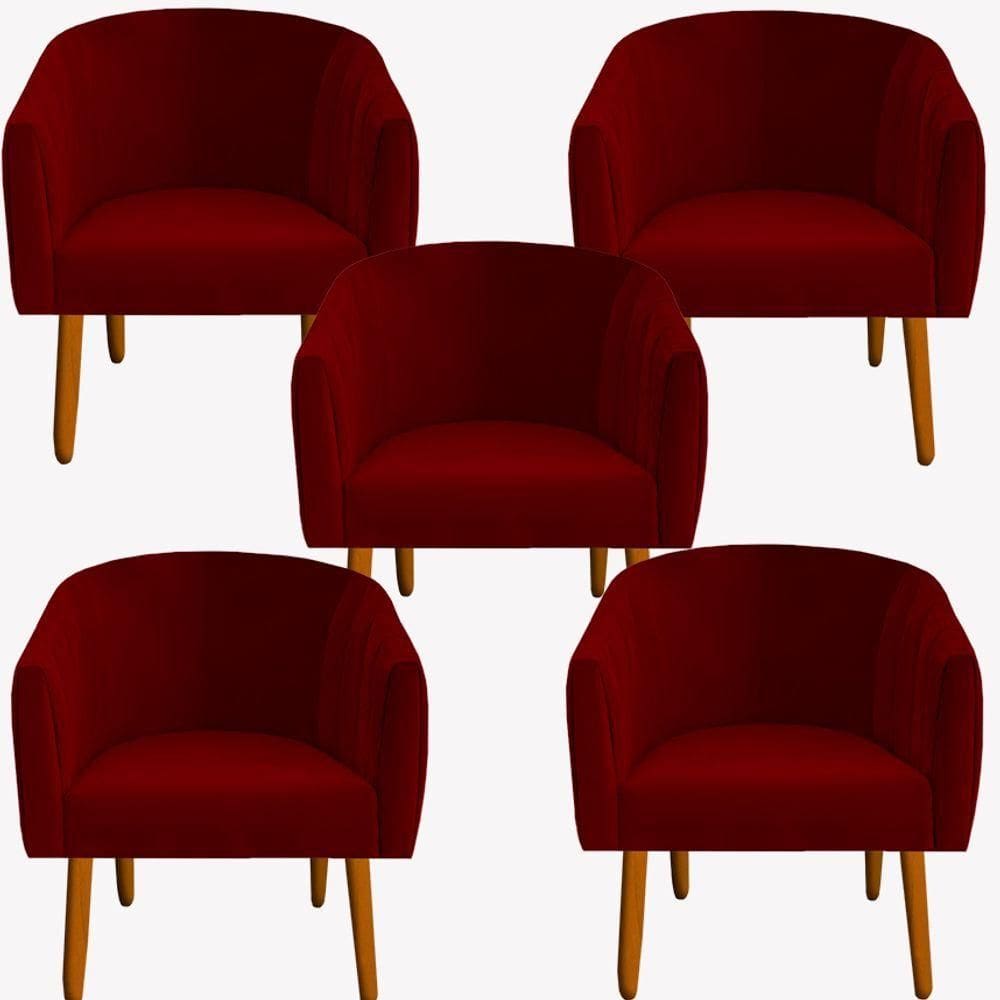 Kit 05 Poltrona Julia Decoração Salão Cadeira Escritório Recepção Estar Amamentação Suede Vermelho D`classe Decor