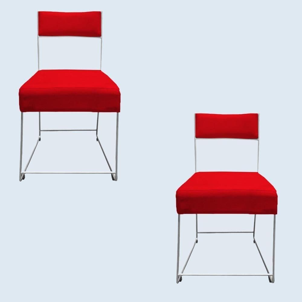 Kit 02 Cadeiras Atena Base De Ferro Maciço Prata Suede Vermelho D`classe Decor