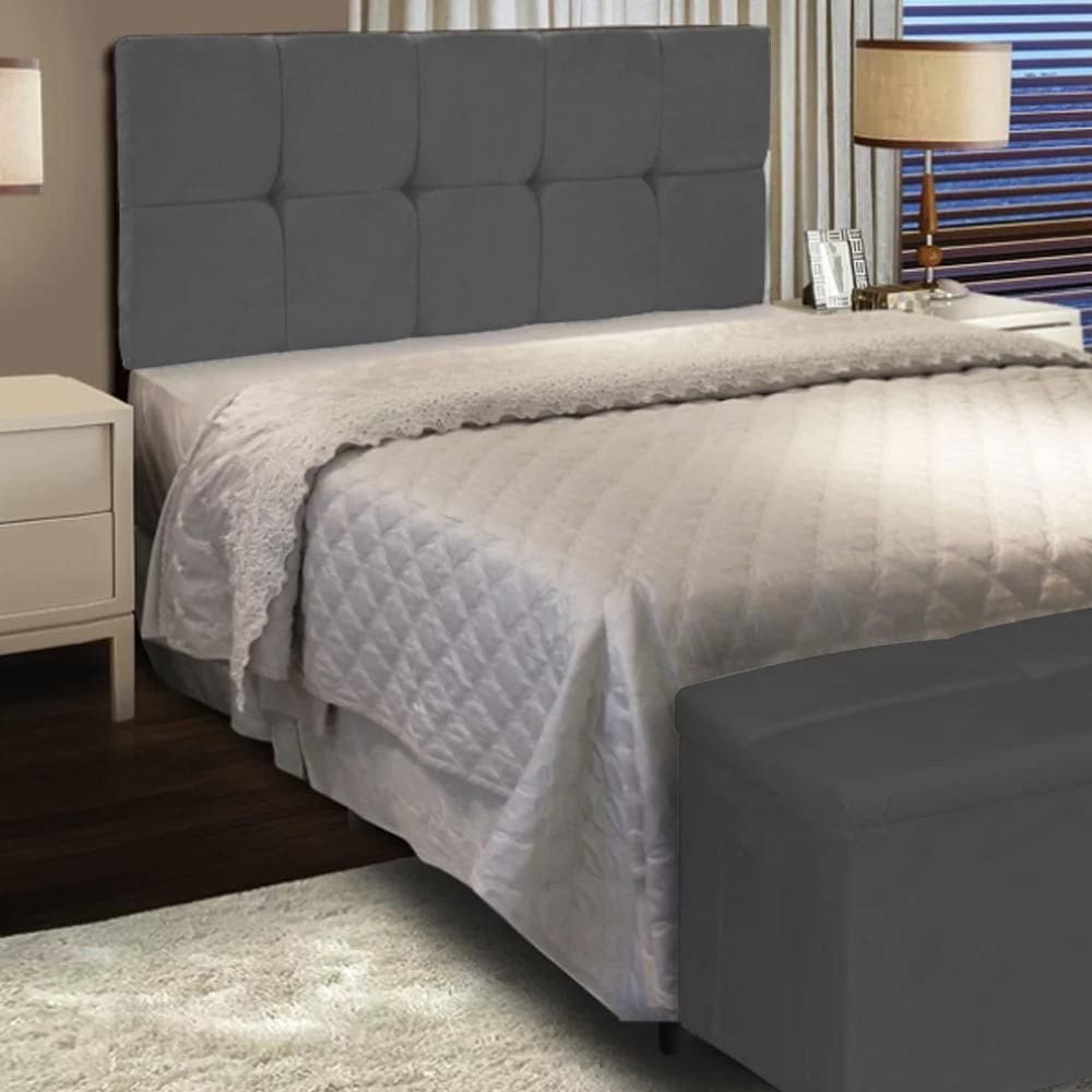 Cabeceira Casal Painel Cama 140cm Nina Suede Cinza - Ibiza