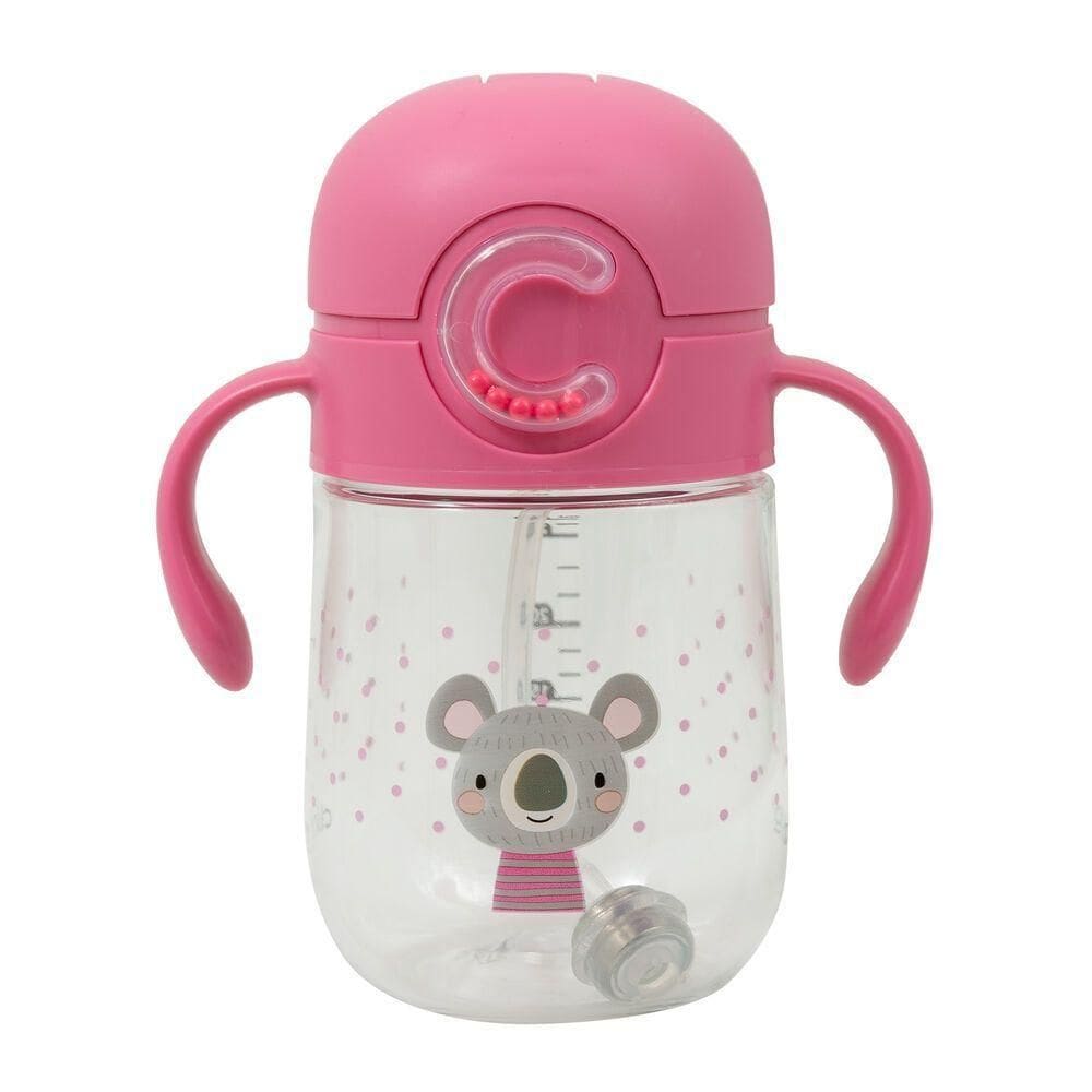 Copo Transição Infantil Com Canudo Tampa Anti-vazamento Rosa Capacidade 300 Ml Desenho Coala