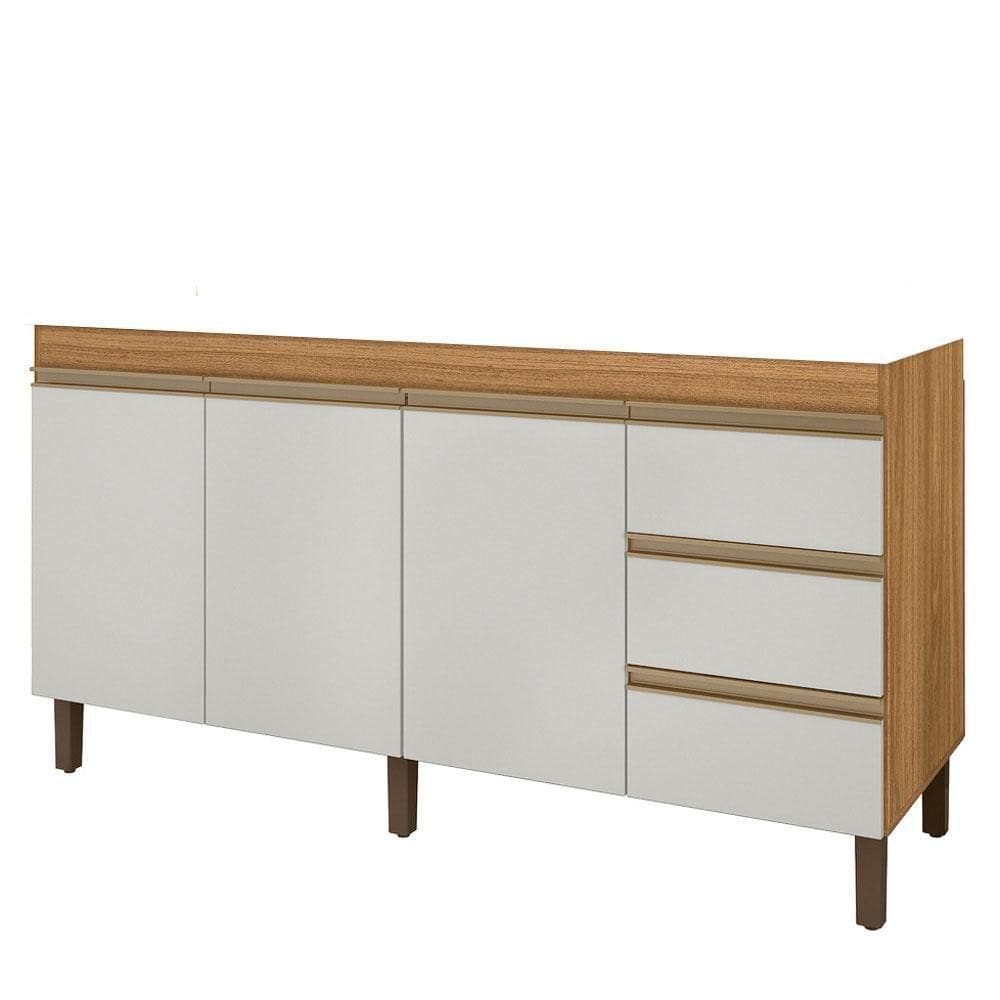 Balcão Gabinete Para Pia 160cm Sem Tampo 3 Portas Karen P14 Nature-off White - Mpozenato