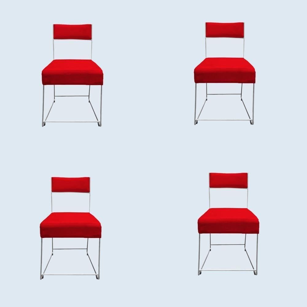 Kit 04 Cadeiras Atena Base De Ferro Maciço Prata Suede Vermelho D`classe Decor