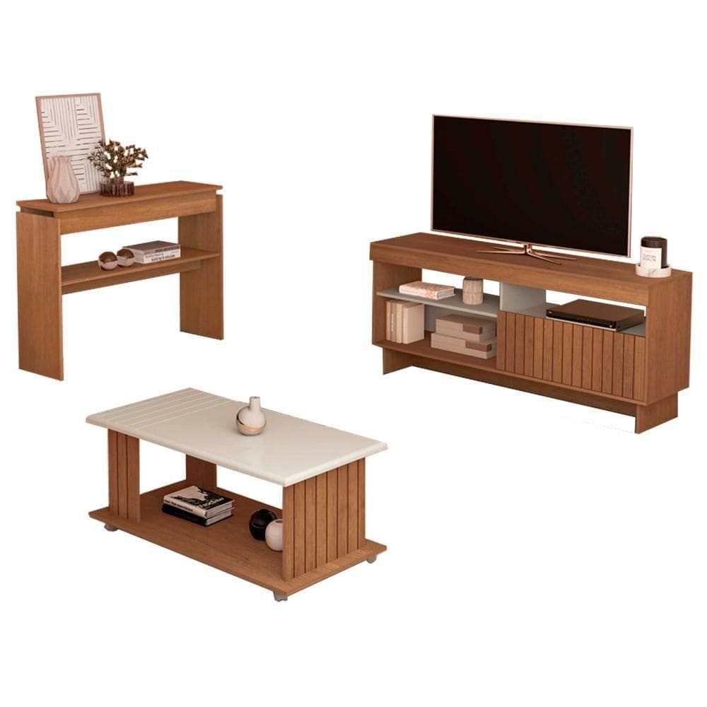 Rack 65 Pol 160 Cm Aparador E Mesa Centro Cinamomo Off White Arly Cinamomo Off White