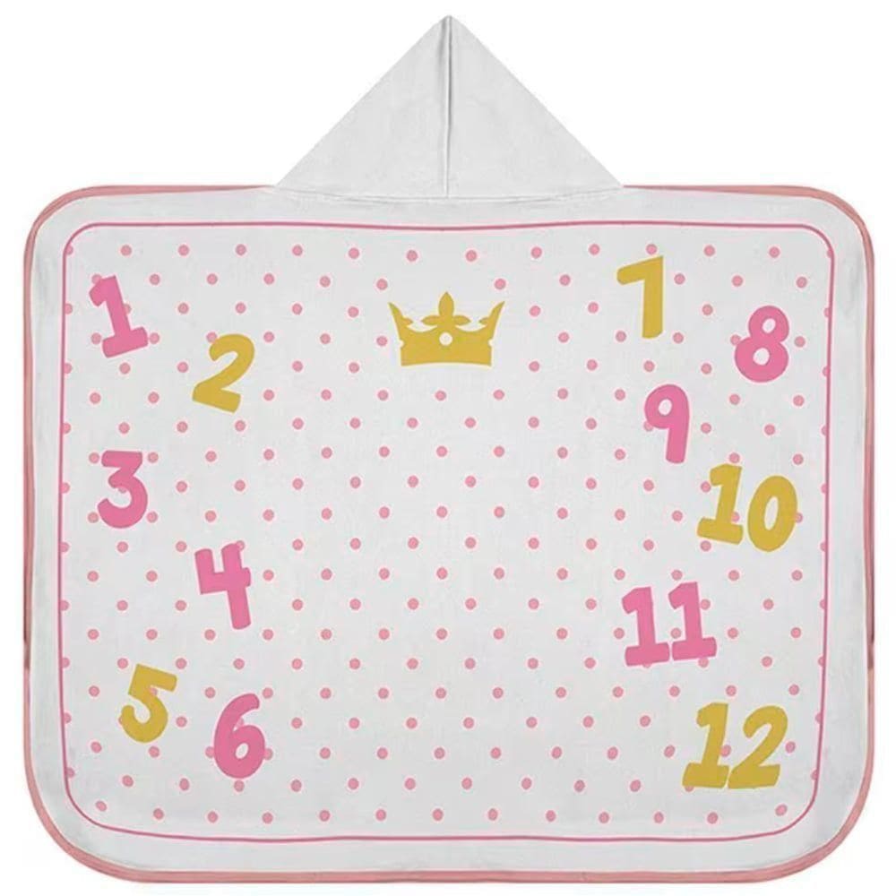 Toalha Capuz Tecebem Baby Mesversario Felpudo Estampada Com Viés Kinder 70cm90cm Rosa