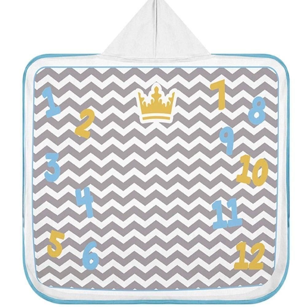 Toalha Capuz Tecebem Baby Mesversario Felpudo Estampada Com Viés Kinder 70cm90cm Azul