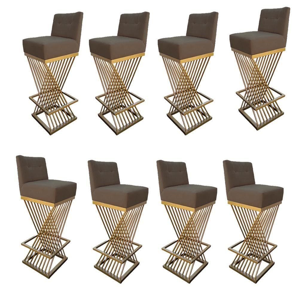 Kit 08 Banquetas Luma Base De Ferro Sued Marrom Rato D`classe Decor