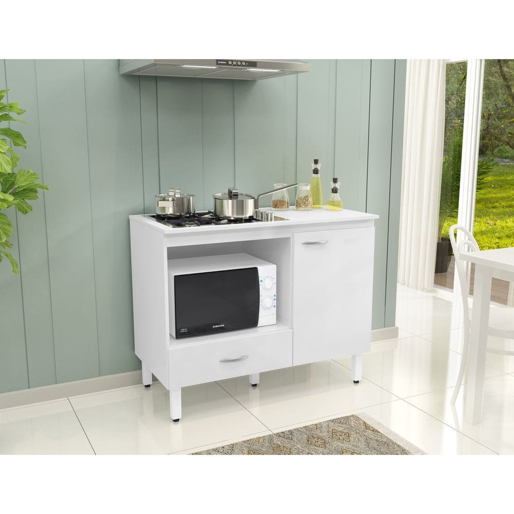 Balcão Cooktop Blane 105cm Com 1 Porta E 1 Gaveta Branco