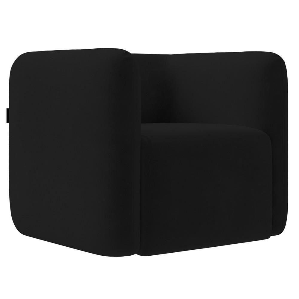 Poltrona Para Sala De Estar Decorativa Quadrada Maggie K04 Veludo Preto - Mpozenato