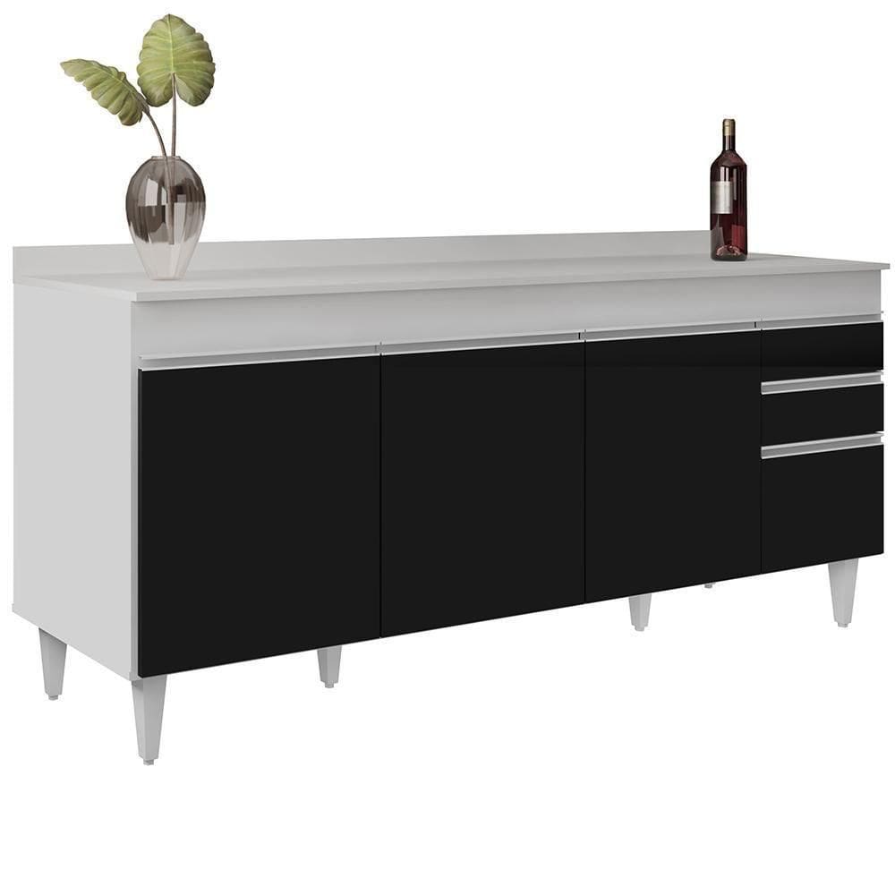 Balcão Gabinete 180cm Com Tampo Dallas Branco-preto - Lumil
