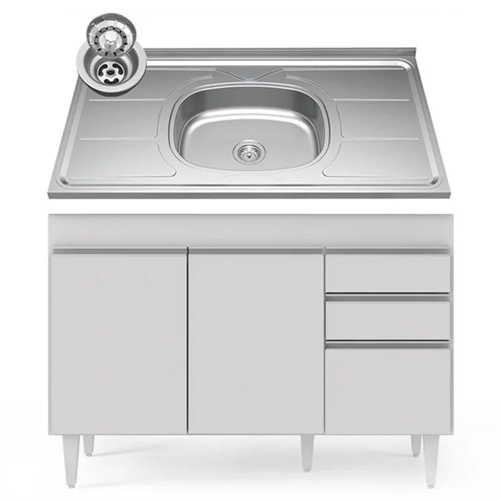 Balcão Gabinete Com Pia Inox 120cm Michigan Branco - Lumil