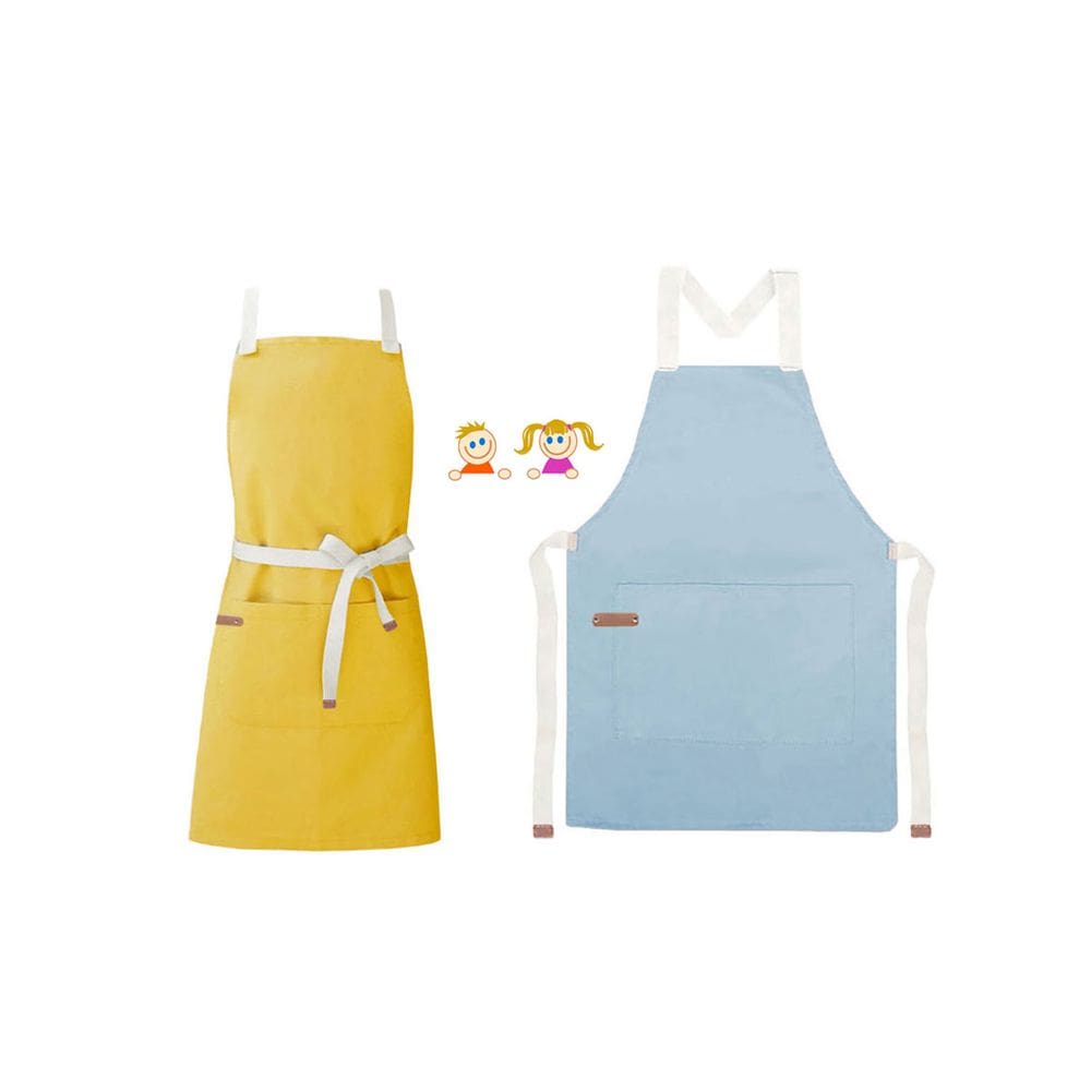 Avental Infantil Azul e Amarelo Crianças Algodao Kids 2un