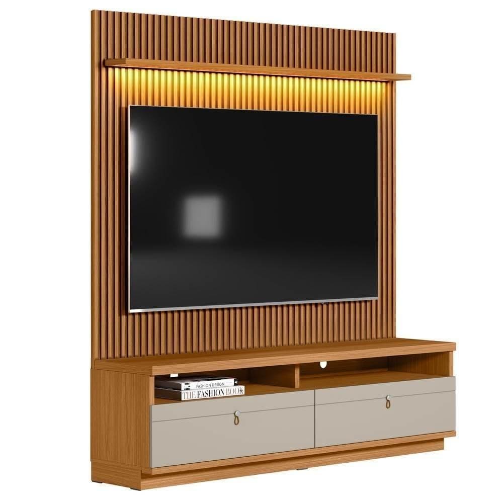 Rack Com Painel Ripado Para 75 Pol. 180cm Golden L06 Nature-off White - Mpozenato
