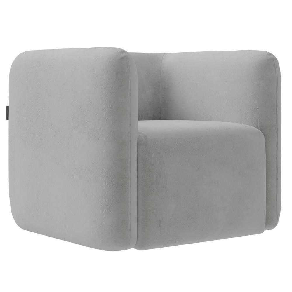 Poltrona Para Sala De Estar Decorativa Quadrada Maggie K04 Veludo Cinza - Mpozenato