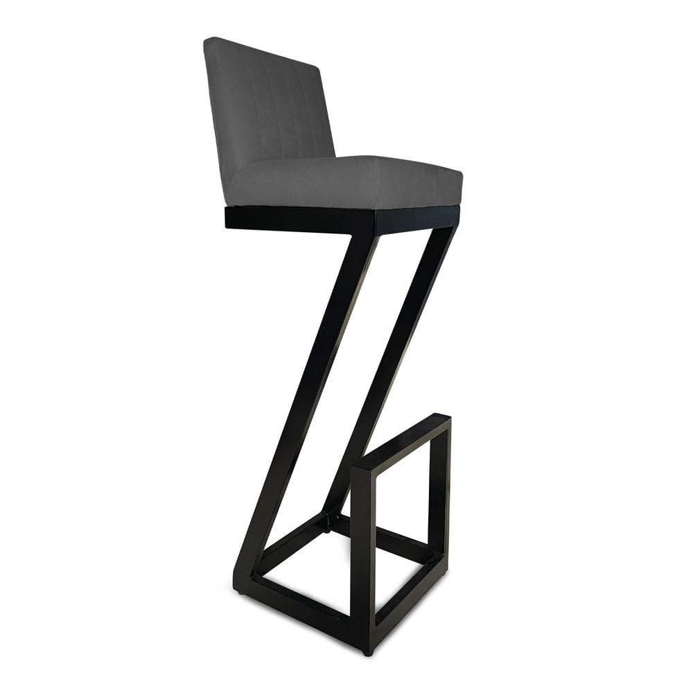 Banqueta Alta Z Base De Ferro Suede Grafite D`classe Decor