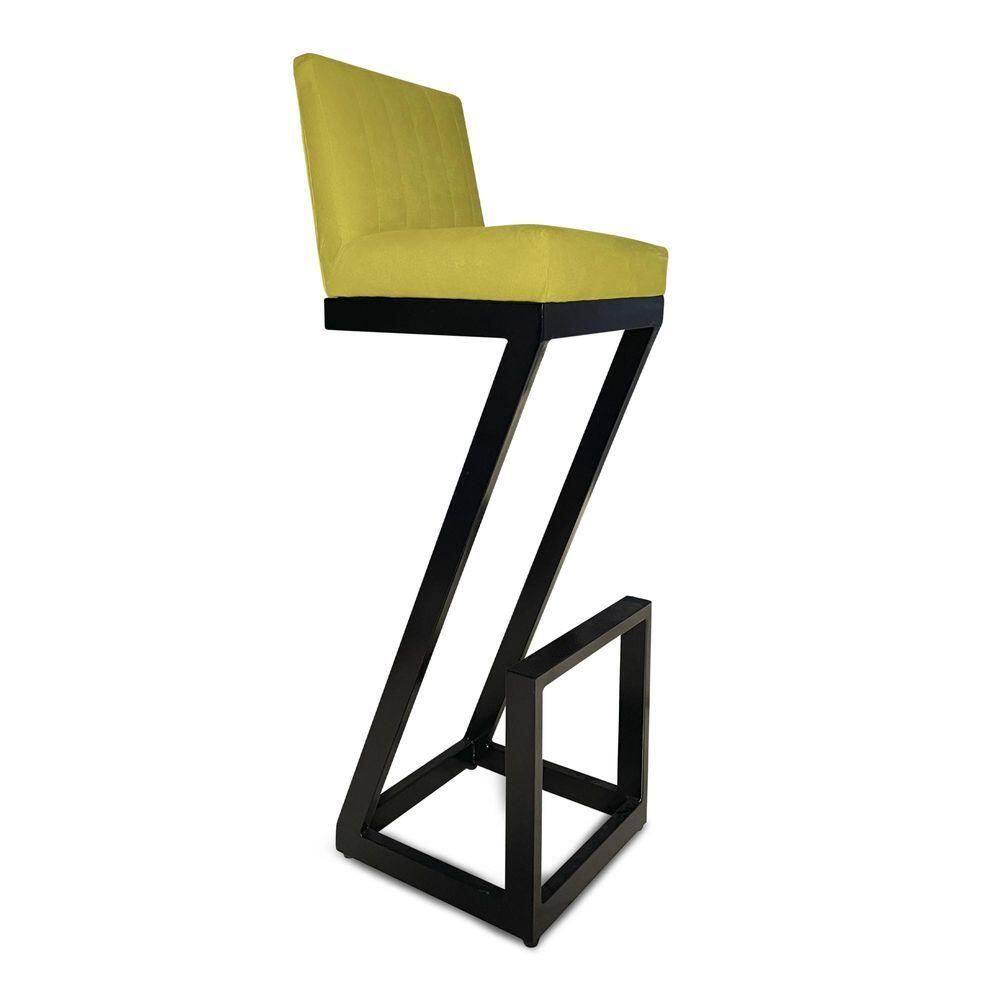 Banqueta Alta Z Base De Ferro Suede Amarelo D`classe Decor