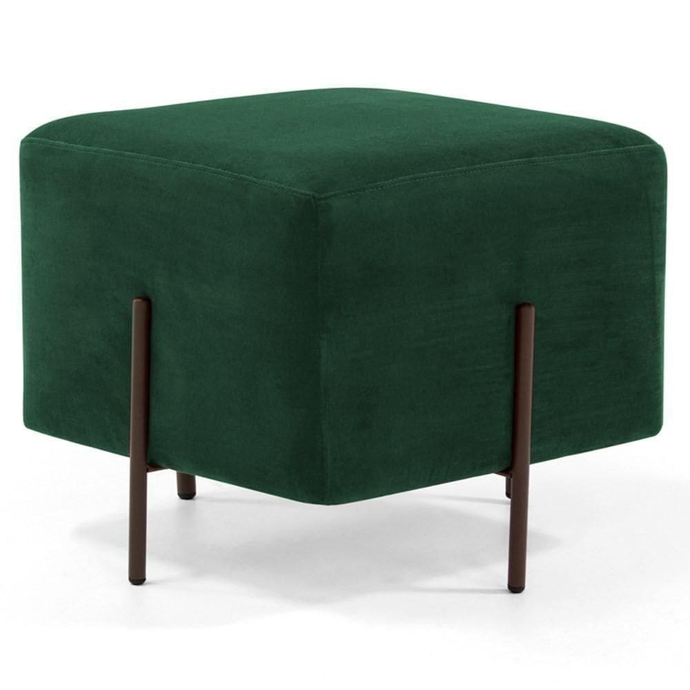 Puff Decorativo 45cm Base Aço Status C-303 Veludo Verde Musgo - Domi
