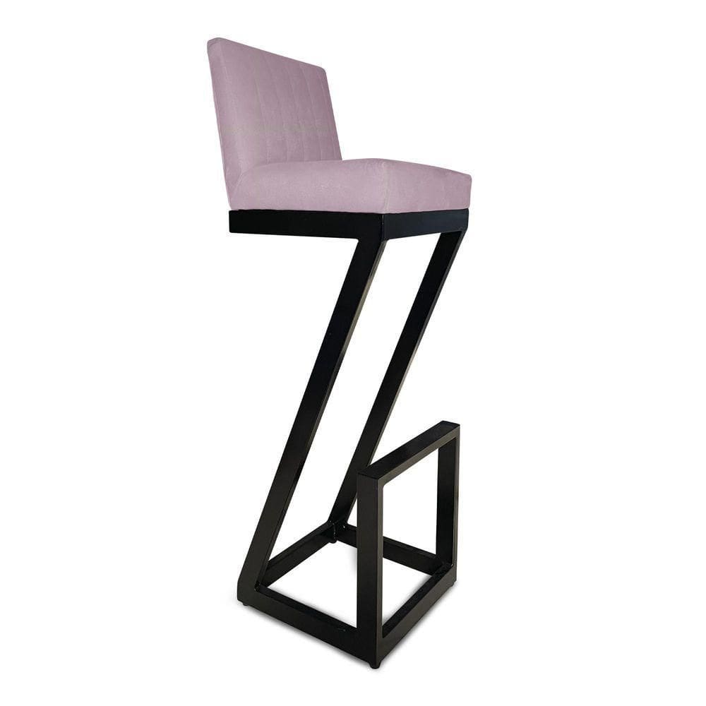 Banqueta Alta Z Base De Ferro Suede Rosa Bebê D`classe Decor