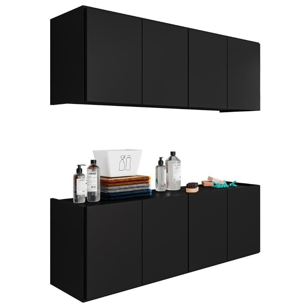 Armário Aéreo E Balcão Para Lavanderia 118cm Monna Preto Z34 - Mpozenato