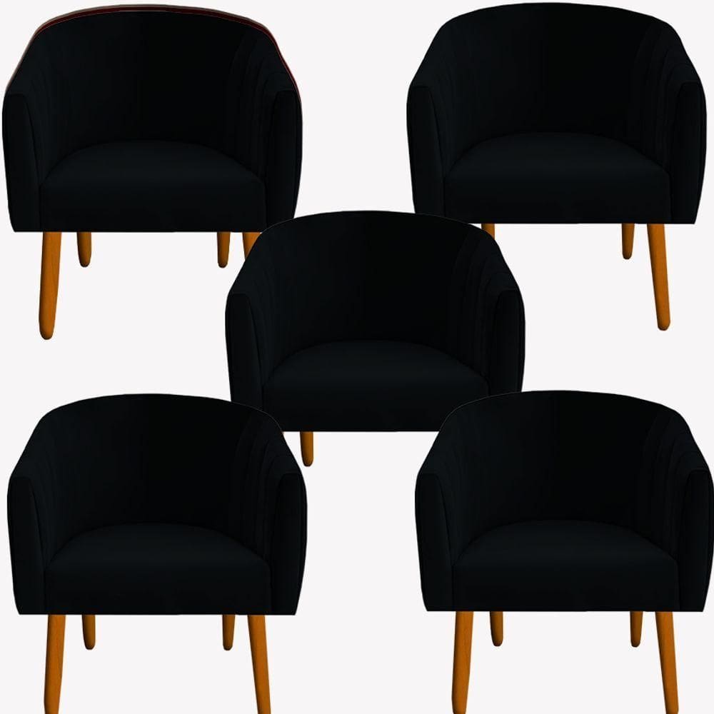 Kit 05 Poltrona Julia Decoração Salão Cadeira Escritório Recepção Estar Amamentação Suede Preto D`classe Decor