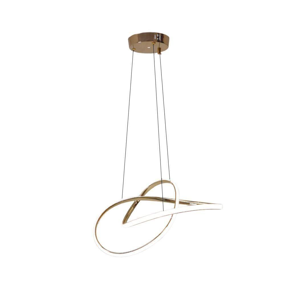 Luminaria Lustre Pendente De Led Para Sala De Estar Com Regulagem Bivolt 3 Cores Em 1 Waves Dourada Dourada
