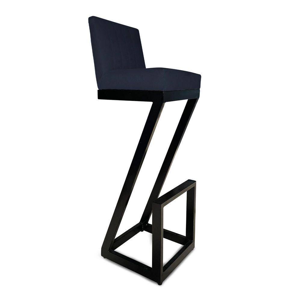 Banqueta Alta Z Base De Ferro Suede Azul Marinho D`classe Decor