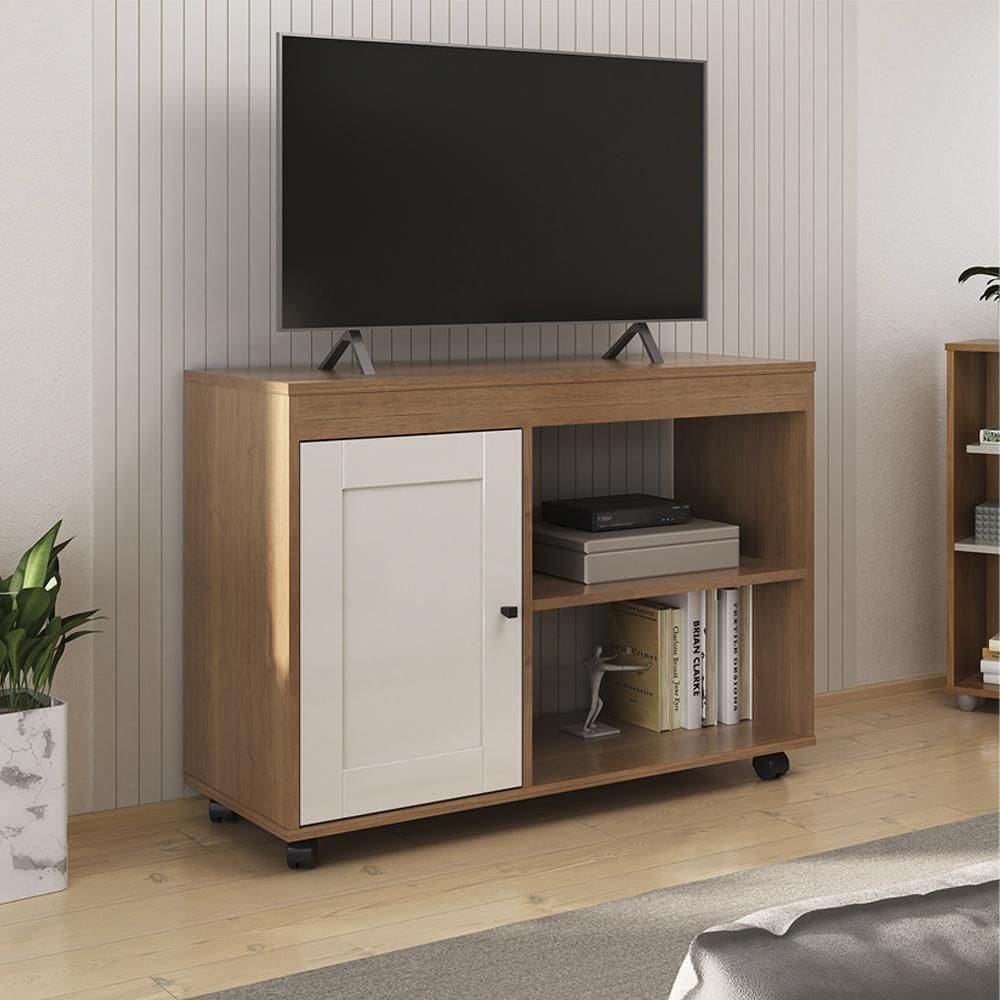 Rack Para 42 Pol 1p 91 Cm Com Rodízios Cinamomo Off White Arly Cinamomo Off White