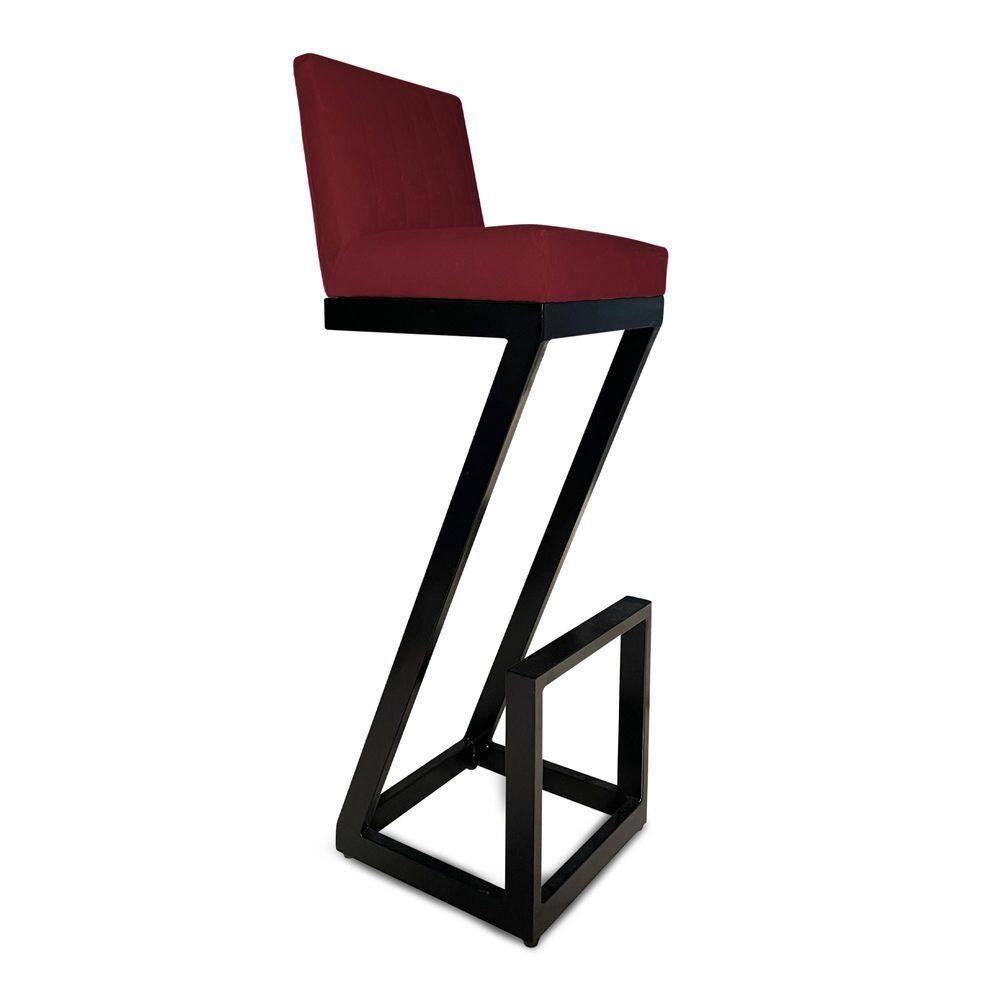 Banqueta Alta Z Base De Ferro Suede Marsala D`classe Decor