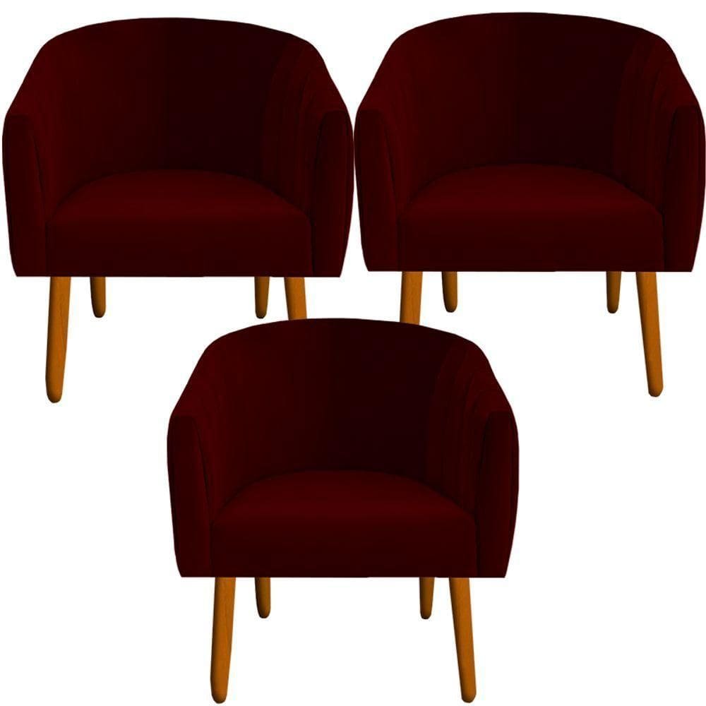 Kit 03 Poltrona Julia Decoração Salão Cadeira Escritório Recepção Estar Amamentação Suede Marsala D`classe Decor