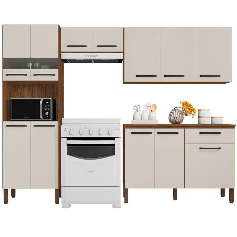 Cozinha Compacta Com Balcão 251cm Louis K02 Nogueira-off - Mpozenato