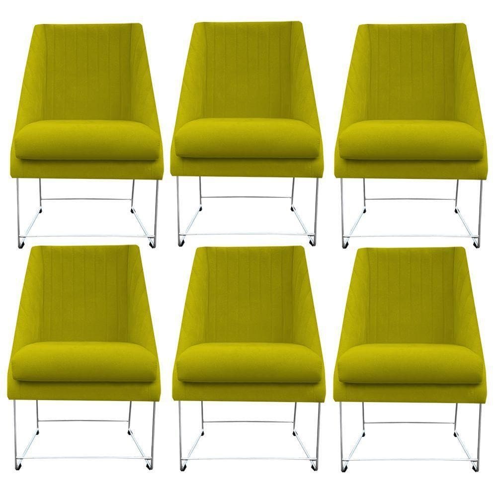 Kit 06 Cadeiras Ana Base De Ferro Prata Suede Amarelo D`classe Decor